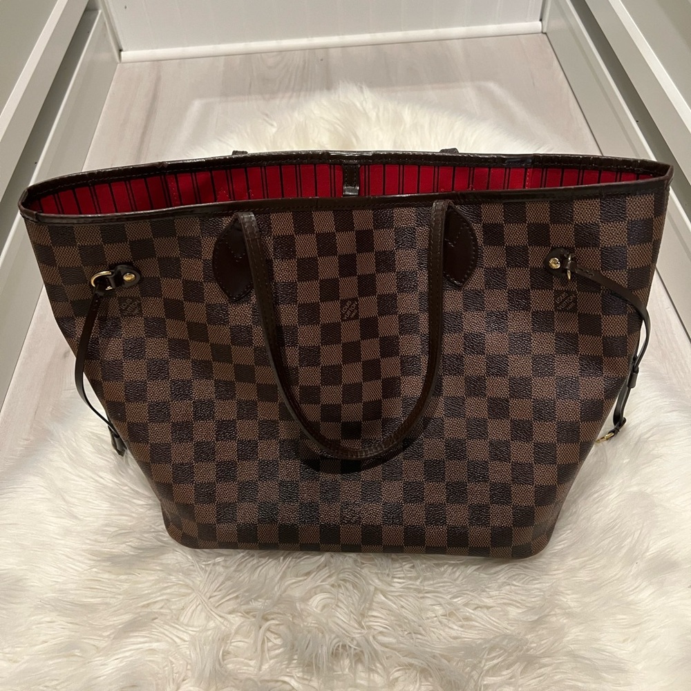 Louis Vuitton Brown and Red Neverfull Tote